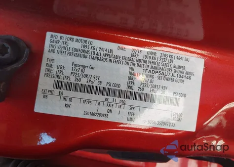 2018 Ford C-Max Hybrid Se из США, поврежденный, VIN 1FADP5AU7JL104146